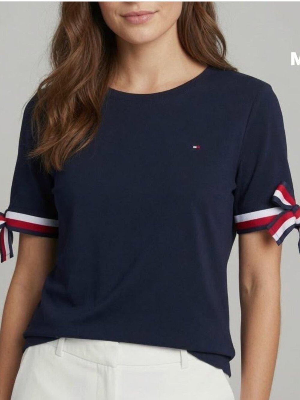 TOMMY HILFIGER 100% Cotton Bow-Sleeve Top | Medium